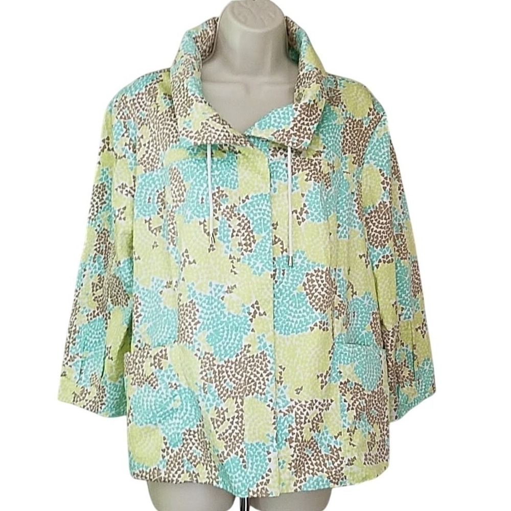 Christopher & Banks Green Blue Geometric Jacket XL Art To Wear Lagenlook Coastal